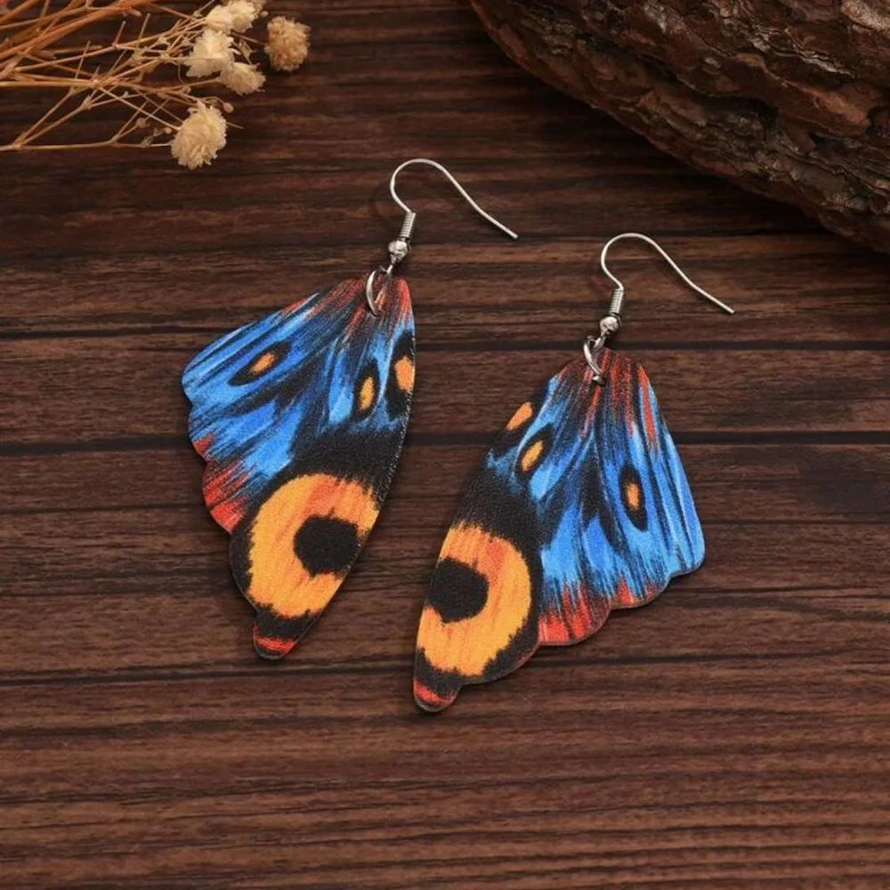 Vibrant Blue and Orange Butterfly Earrings - Picture 1 of 4